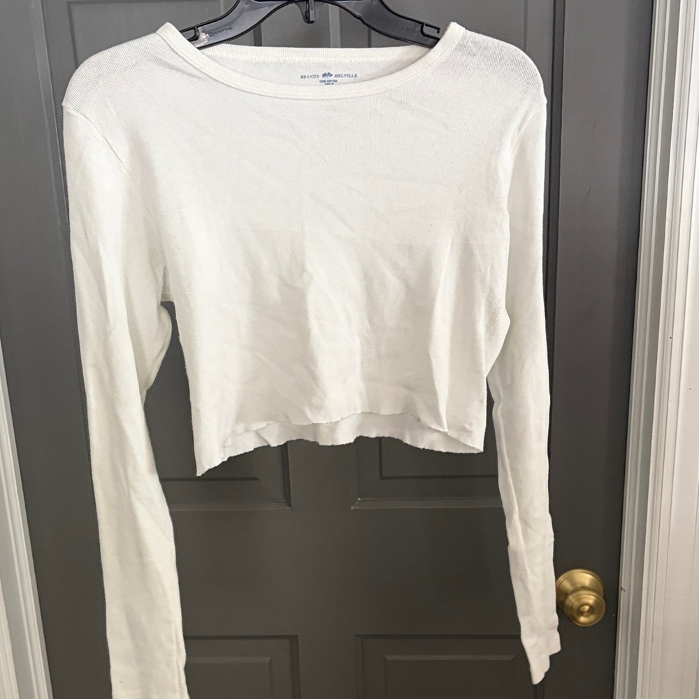 Brandy Melville White Long Sleeve Crop Top
